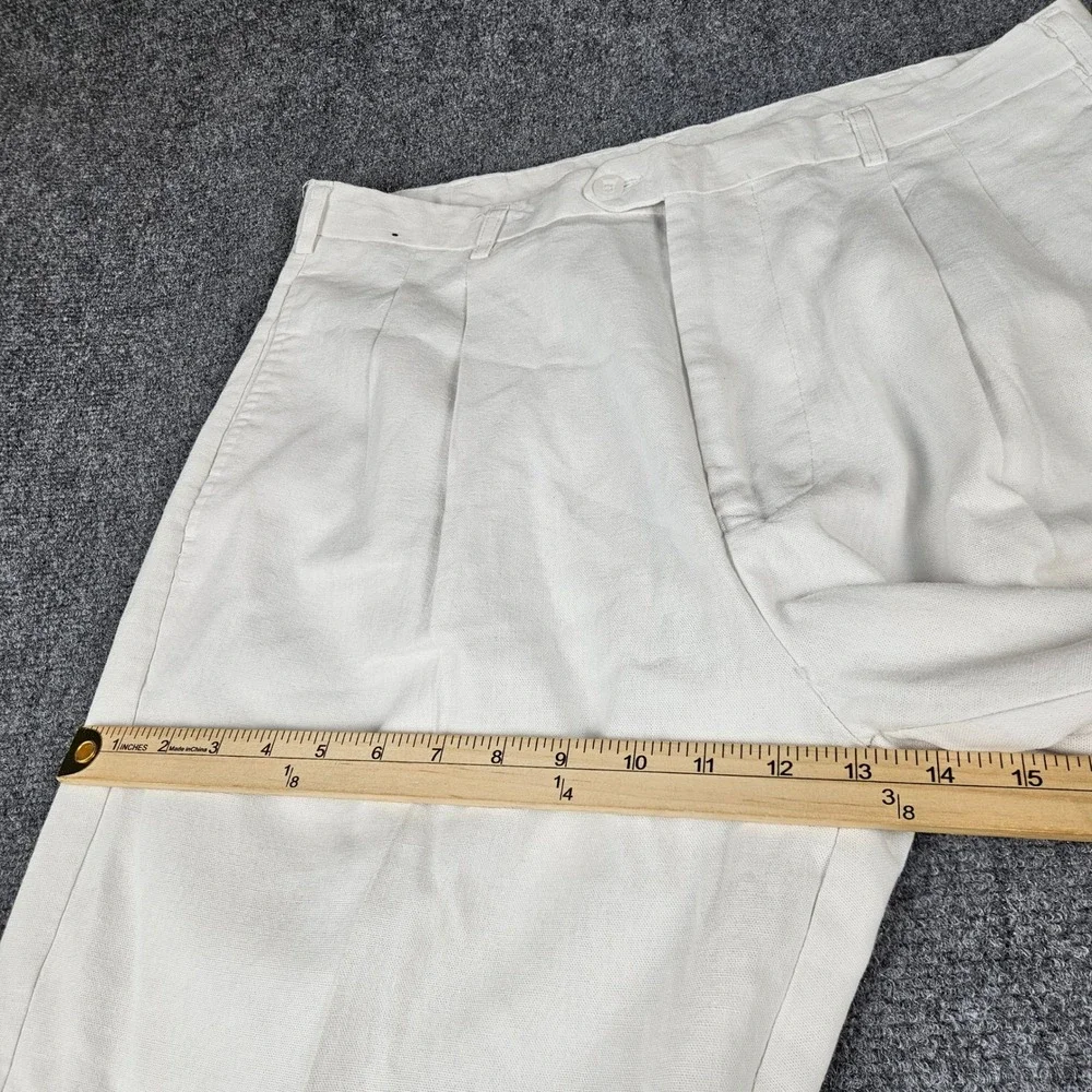 Trust Mens Linen Blend Pleated Cuffed Trousers Off White Cream Actual (34x28)